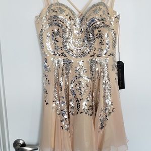 Champagne Peach & Silver Leaf Beaded Cross Back Ch